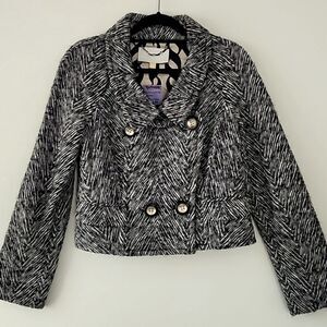 Anthropologie Leifsdottir Black White Double Breasted Alpaca Blend Jacket 6 M